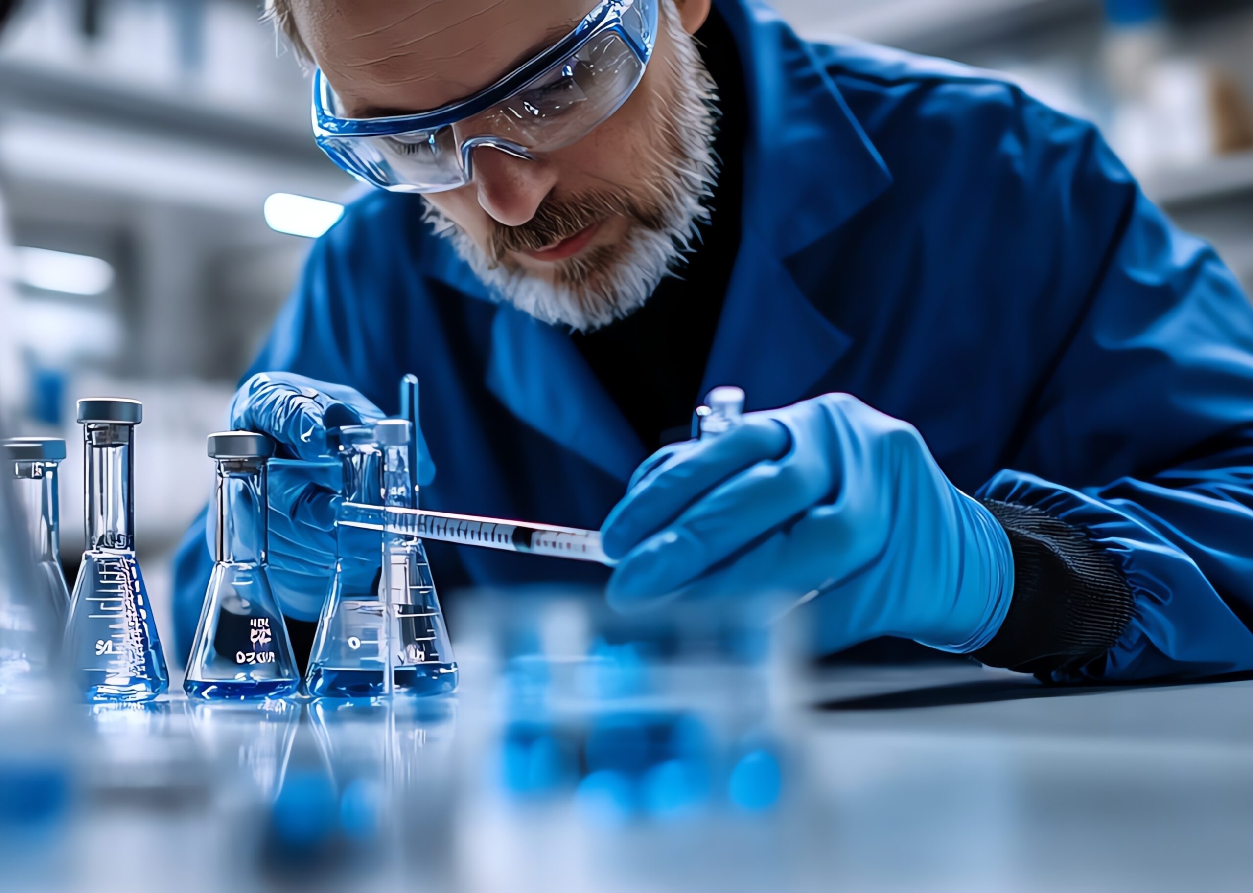 Scientists developing vaccines in a highly advanced biolab, combating global diseases